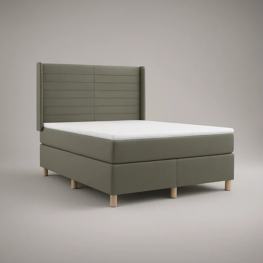Čalouněná manželská postel boxspring 160 × 200 cm s matrací, olivově zelená