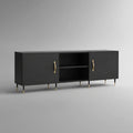Černý TV stolek se 2 dvířky a otevřenými policemi, 160 × 40 × 60 cm