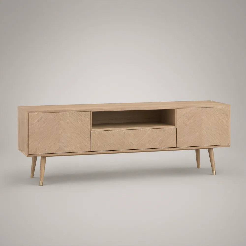 TV stolek z MDF s dubovou dýhou, přírodní dub, 180 × 45 × 55 cm