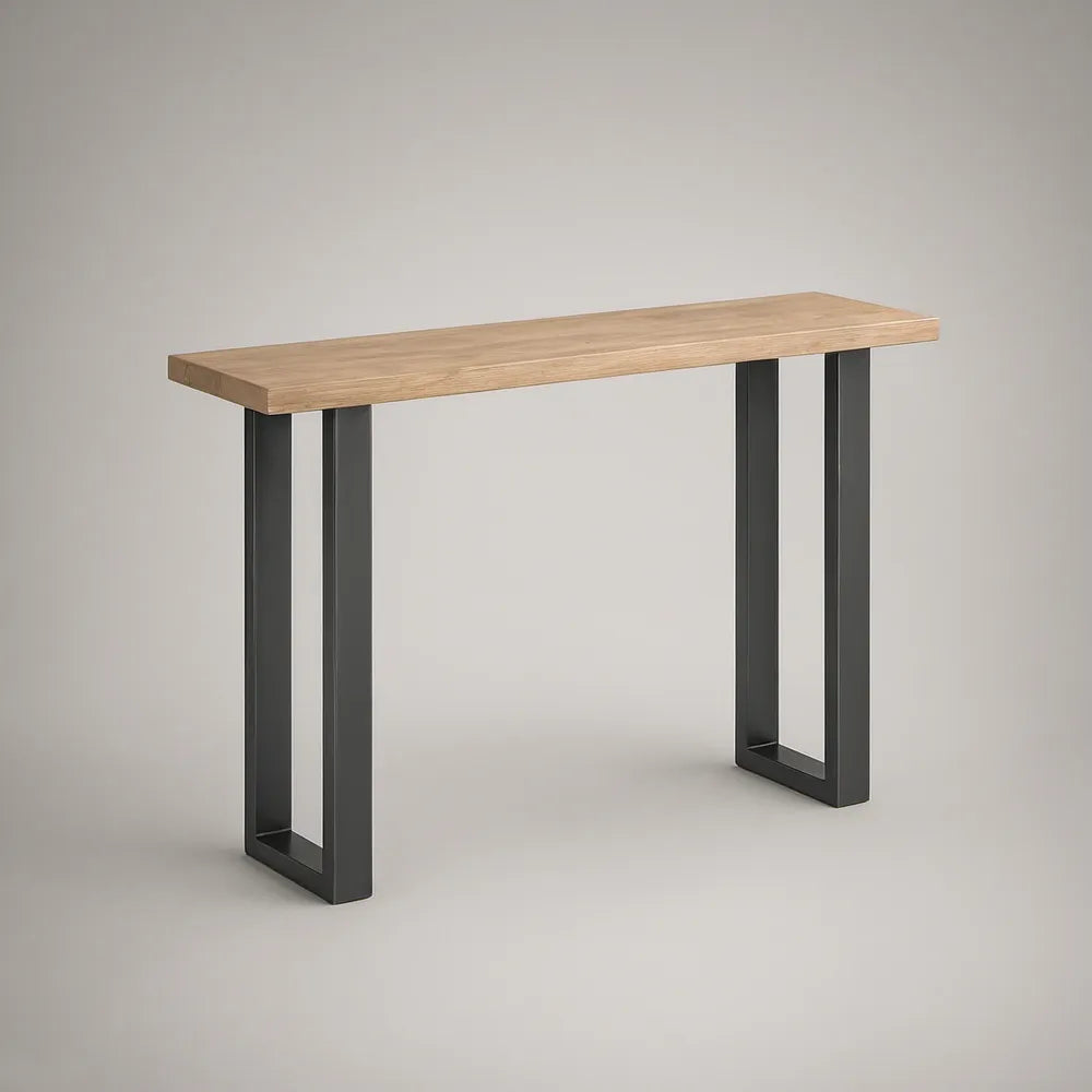 Konzolový stolek 120 × 30 × 75 cm z masivního dubu a oceli, přírodní dub/černá