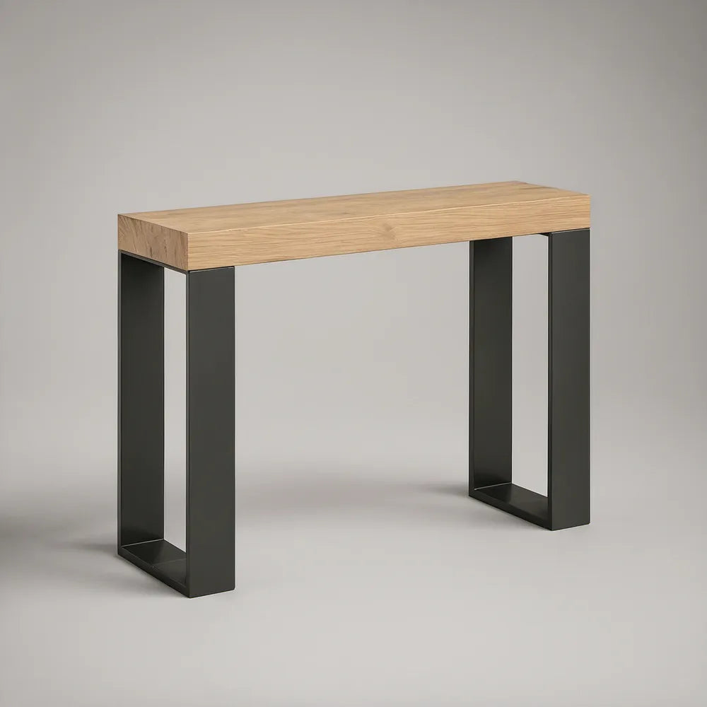 Konzolový stolek 100 × 30 × 80 cm z masivního dubu a černé oceli
