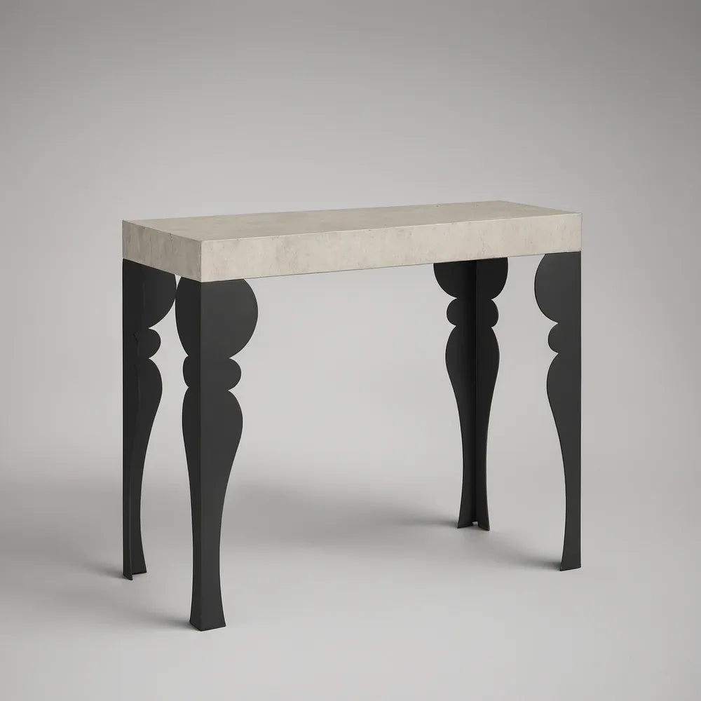 Konzolový stolek 100 × 35 × 80 cm s deskou v béžovošedém betonovém dekoru a černými ocelovými nohami
